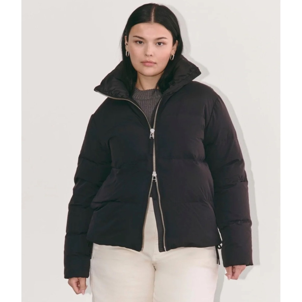 Everlane ReDown Puffer Jacket Black Recycled Down Stand Collar Boxy Zip Up